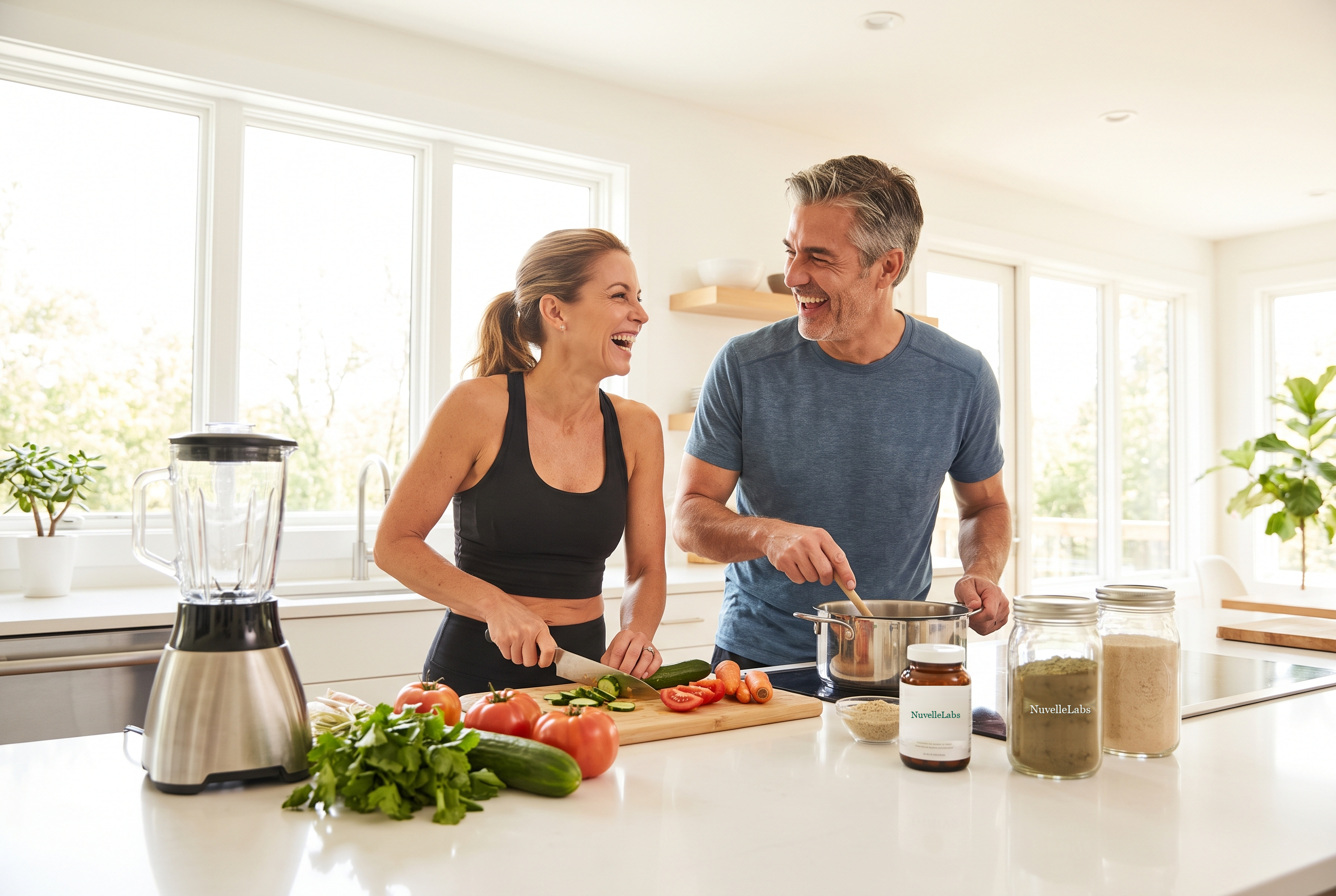 Couple cooking a fresh dinner together