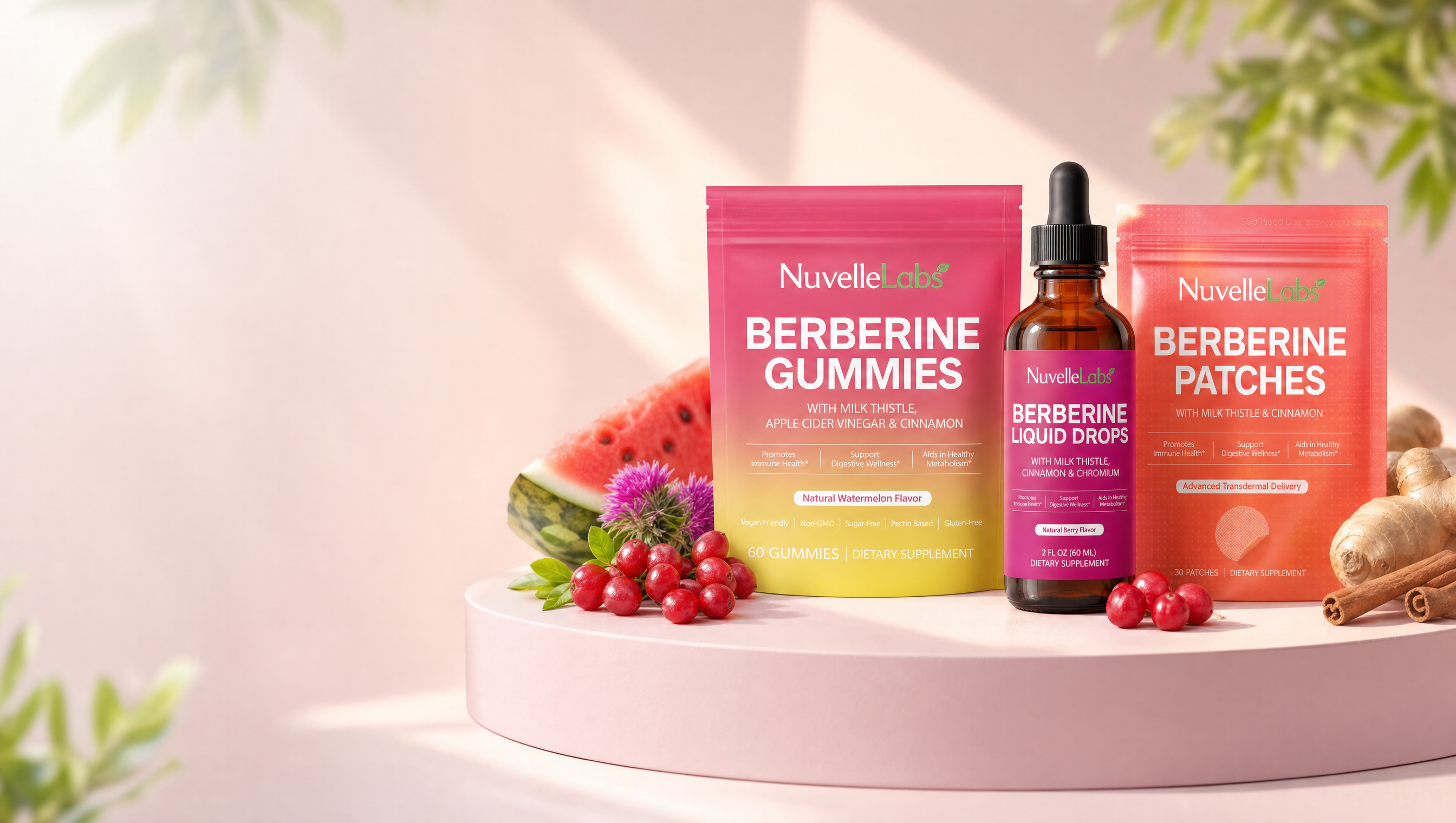The NuvelleLab berberine family: gummies, liquid drops and patches